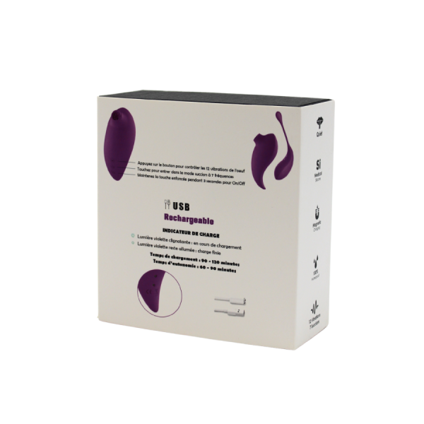 2en1 Stimulateur clitoridien à picots par aspiration avec son œuf vibrant à distance violet 
